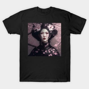 [AI Art] Pretty cherry blossom, main color black T-Shirt